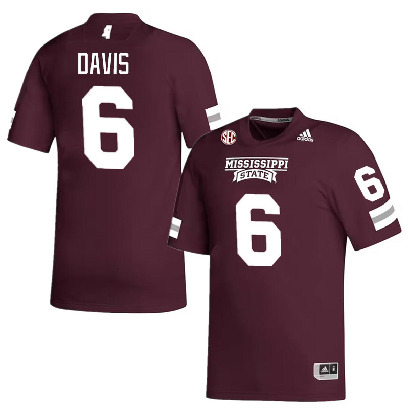 Men #6 Jordan Davis Mississippi State Bulldogs 2023 College Football Jerseys Stitched-Maroon